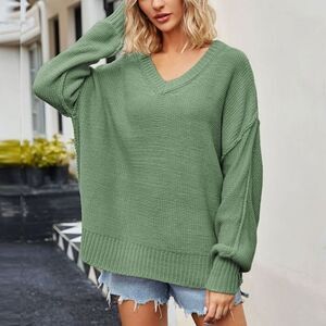 NWOT Free People Alli V-Neck Oversized Slouchy Pullover Chunky Knit Sweater XS